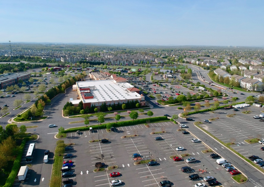 Ashburn, VA / USA - April 18, 2019: Aerial View of Ryan Park from the South in Ashburn, VA.