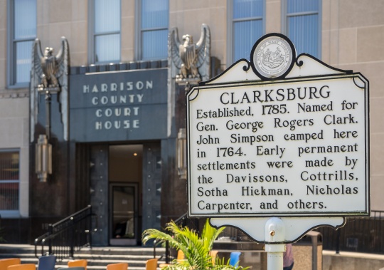 CLARKSBURG, WV - 15 JUNE 2018: Harrison County Court House historic building in Clarksburg, West Virginia