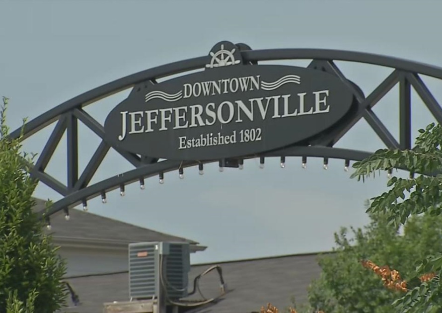 Downtown in Jeffersonville Sign in Indiana