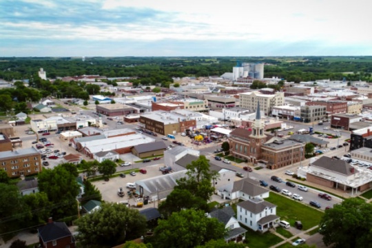 Drone Image of Downtown in Beatrice Nebraka