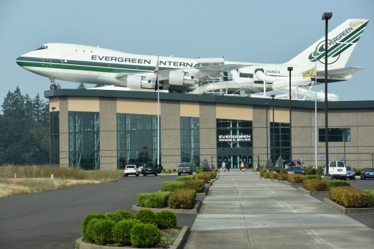 McMINNVILLE, OREGON - AUG 21: Evergreen Wings and Waves Waterpa in McMinnville, Oregon, as seen on Aug 21, 2018. It is an indoor, all-season waterpark associated with the Evergreen Aviation Museum.