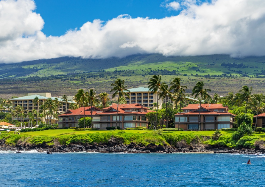 Kihei, HI / USA – September 9, 2019: A view of the Wailea Point Condominiums and the Four Seasons Resort located on the island of Maui, Hawaii.