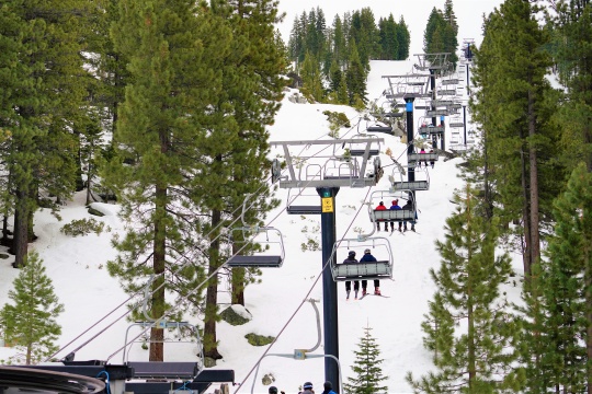 Incline Village, Nevada - February 2, 2019. Peak Ski/Snowboarding season at Diamond Peak Ski resort in Lake Tahoe after a winter storm brought several inches of fresh snow.