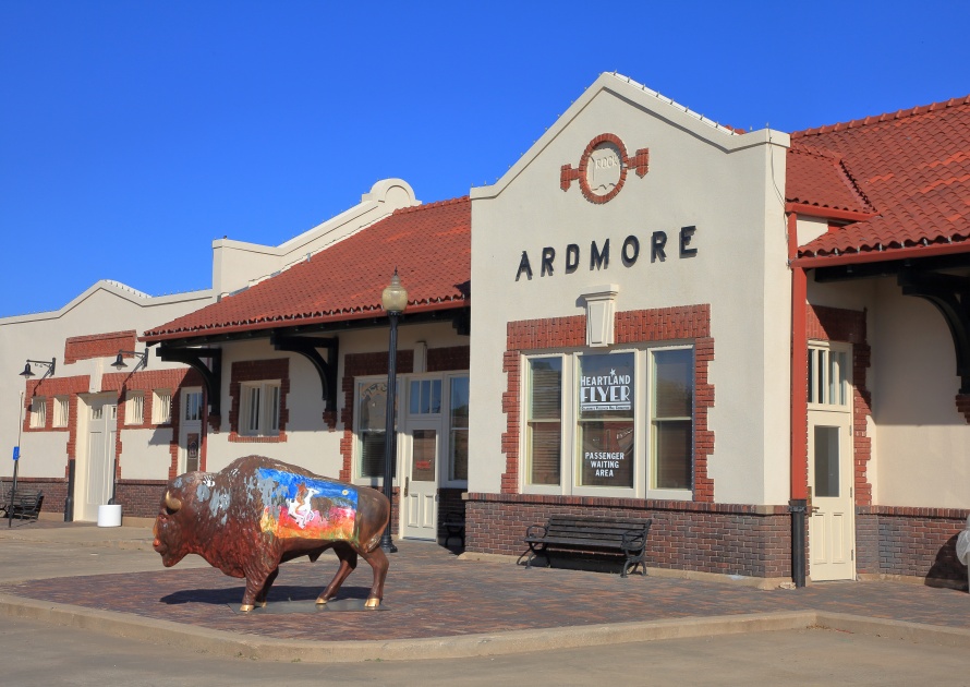 The 1916 constructed Ardmore station is located in the downtown area. The station serves Amtrak's Heartland Flyer train and is also used for events - Ardmore, Oklahoma, USA - October 8, 201