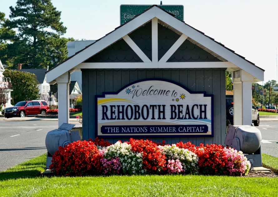 Rehoboth Beach, Delaware, USA - September 17, 2017: A large welcome sign greets visitors to Rehoboth Beach, 