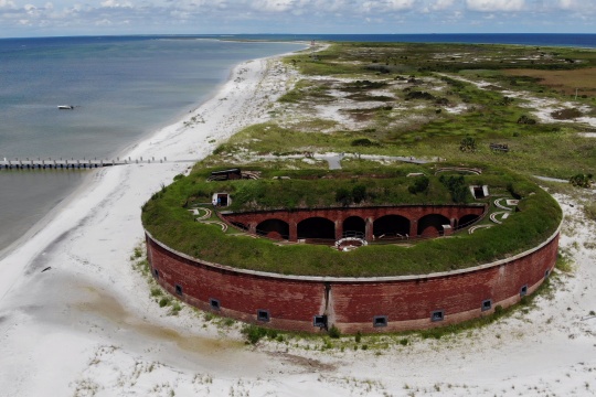 Aerial view of Fort Massachusetts on ship island, Mississippi Gulf Coast.
