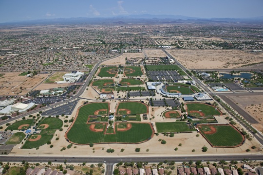 Baseball fields in Surprise, Arizona, from above