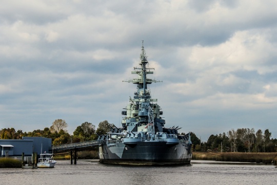 The United States Navy Battleship North Carolina retired in Wilmington, North Carolina.