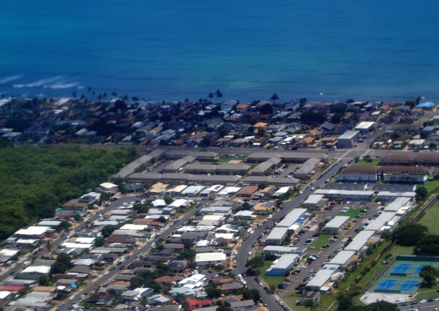 Oahu - April 11, 2018: Aerial of Ewa Villa Estates, Ewa Beach and Surrounding Community on Oahu, Hawaii.