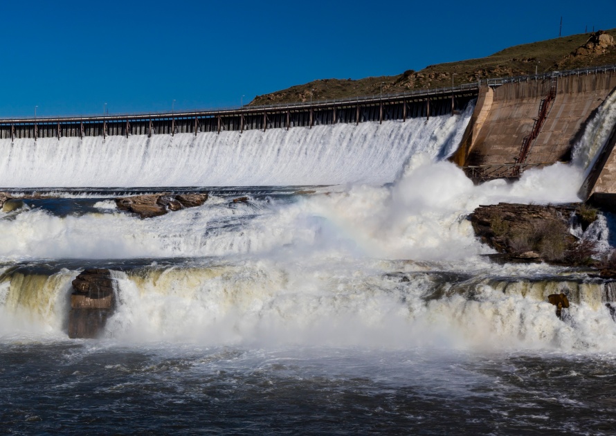 MAY 23, 2019, GREAT FALLS, MT., USA - The Great Falls of the Missouri River in Great Falls and Ryan Dam, Montana and hydroelectric plant