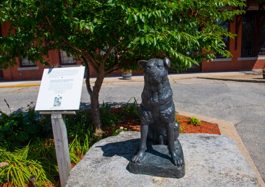 Woonsocket, Rhode Island / USA - September 2012: The Hachiko statue in front of the train depot at the Woonsocket depot square. The movie 