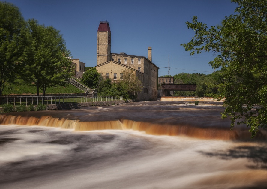 A view of the historic Brickner Wool Mill in Lower Sheboygan, Wisconsin