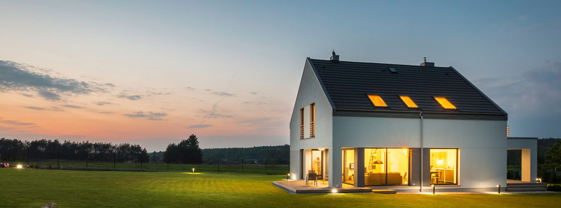 Modern house during sunset