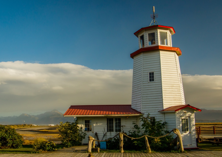 White Lighthouse in the town of Homer, Kenai Peninsula, Alaska.