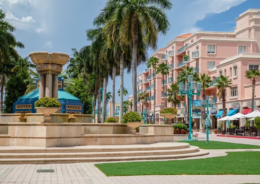 BOCA RATON, FL USA- Mizner Park outdoor mall as seen on August 7, 2019.