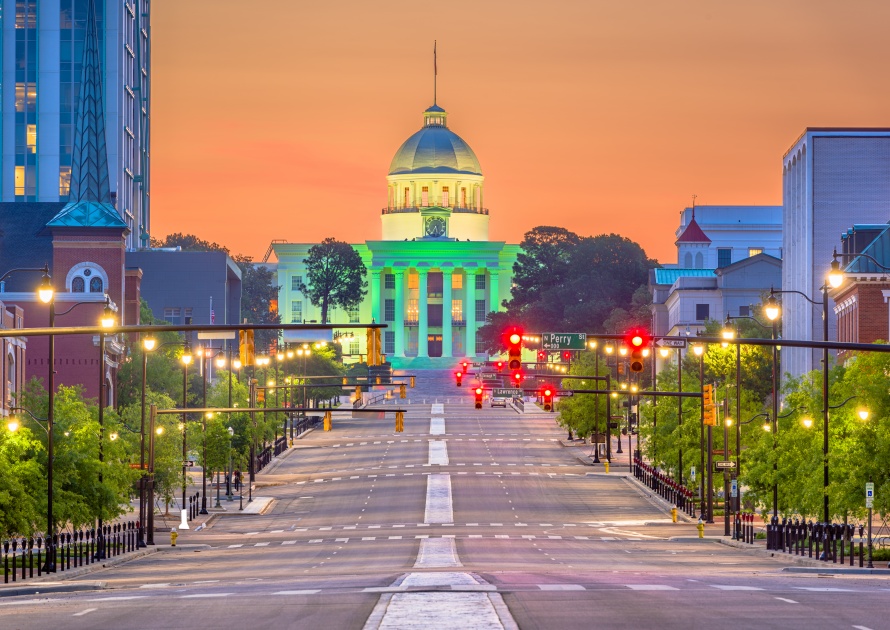 Montgomery, Alabama, USA with the State Capitol at sunrise