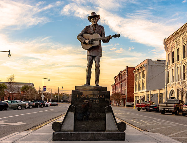 Montgomery, Alabama, USA - January 17, 2017: Statue of Hank Williams, the famous country singer, in its new location on Commerce Street.