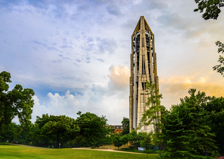 NAPERVILLE, IL, USA - JULY 14, 2018: The Millennium Carillon and Moser Tower were built in 1999 to commemorate the third millennium and 21st century. The area features concerts, parks, and activities.