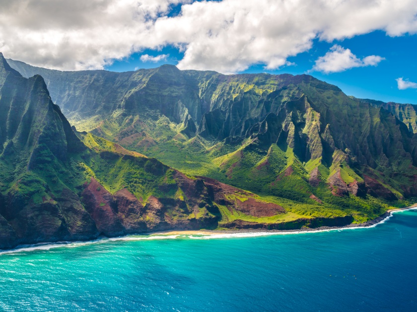 View of the Napali coastline on the island of Kauai in Hawaii