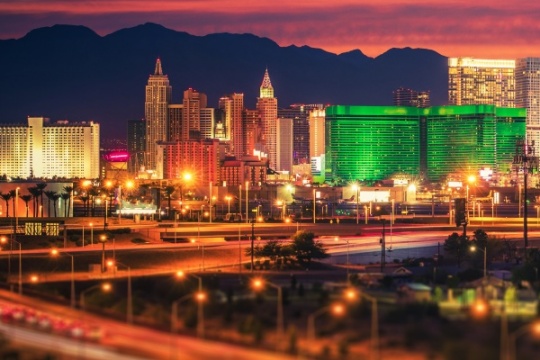 Las Vegas, Nevada, USA pass the strip at sunset.