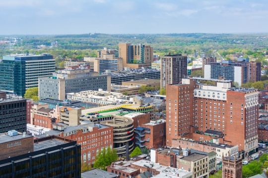 View of New Haven Green and downtown, in New Haven, Connecticut