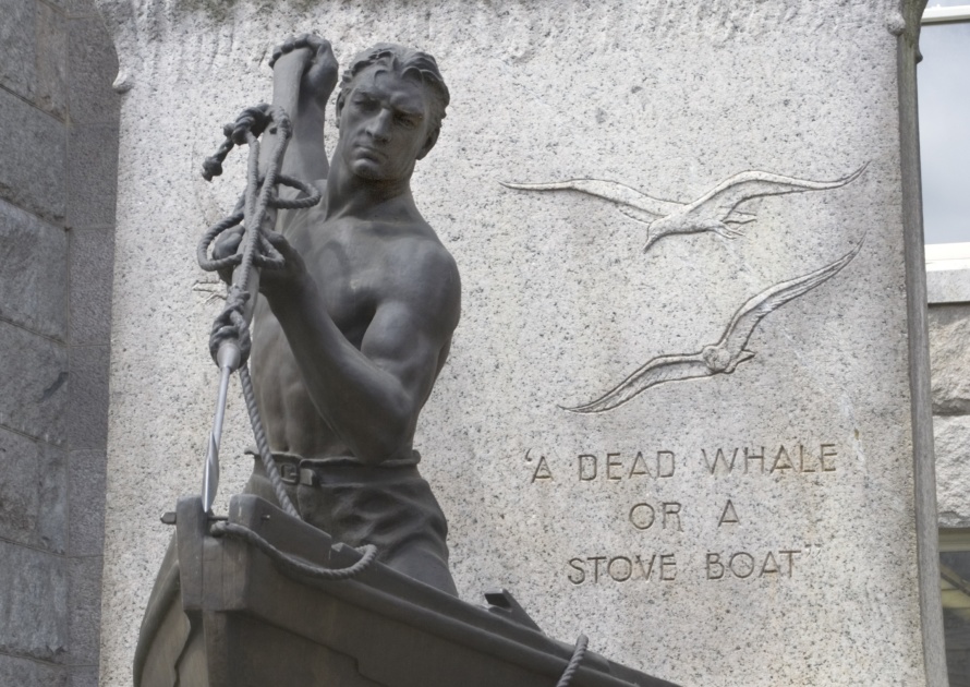 Whaling Statue, Symbol of New Bedford Mass and the Whaling Industry. A dead whale or a stove boat. Statue made in 1913 by Bela Lyon Pratt.