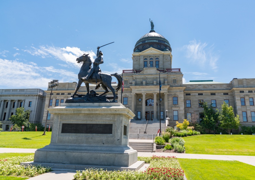 HELENA, MY - JULY 8, 2018: Thomas Francis Meagher Statue at the Montana State Capital Building in Helena Montana