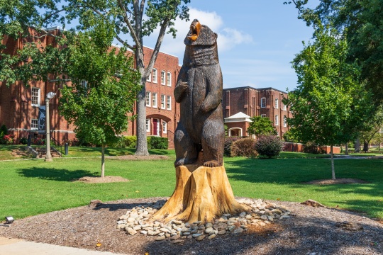 HICKORY, NORTH CAROLINA, USA-9/1/18:Statue of mascot for Lenoir-Rhyne University, formerly Lenoir-Rhyne College.