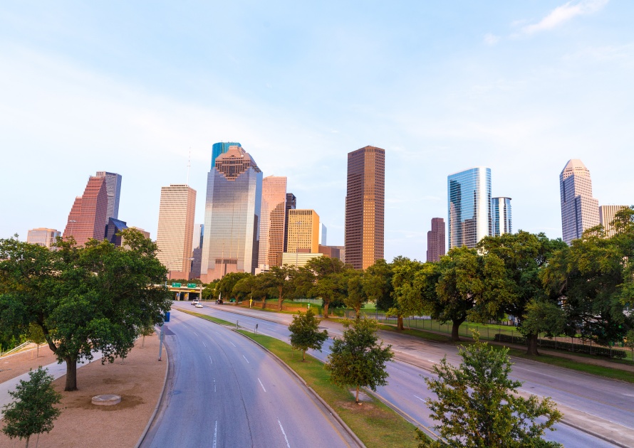 Houston Skyline at Sunset from Allen Pkwy Texas USA. THE USA. America