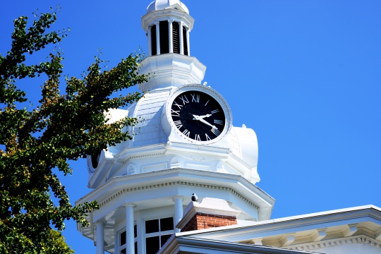 MURFREESBORO TENNESSEE / USA - September 16, 2019: The bell and clock tower were added to the existing courthouse building in 1860 and still stands as a living piece of Civil War history.