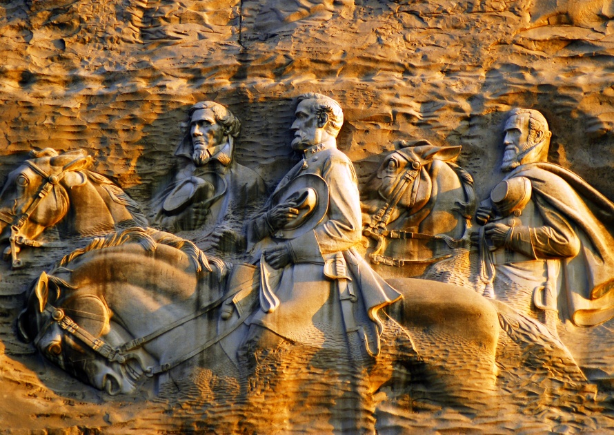 The carvings of Confederate General on the side of Stone Mountain in Georgia has become controversial in its depiction of southern soldiers