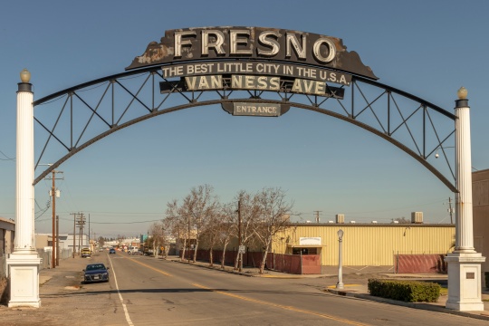 Van Ness Avenue entrance to downtown Fresno, California, USA 
