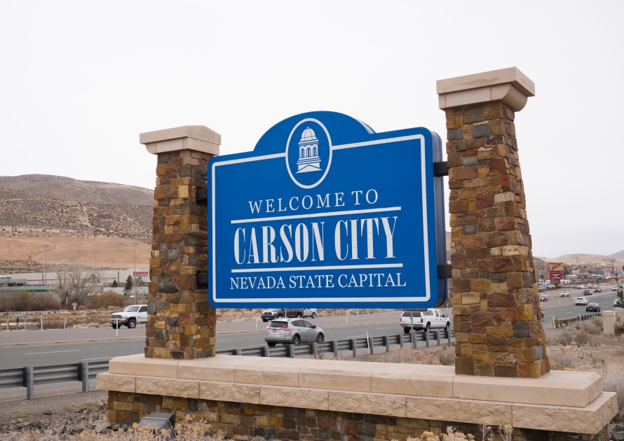 Carson City, Nevada / United States of America: Welcome to Carson City sign. Sign when entering the city. March 10, 2018