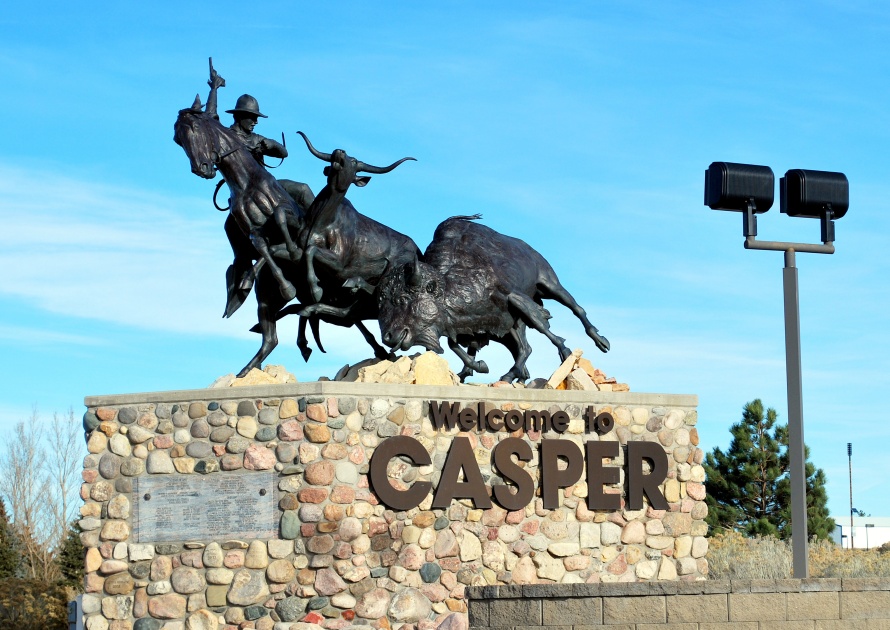 CASPER, WY Landmark statue--CIRCA DECEMBER 1, 2012. Welcome to Casper statue displayed outdoors.