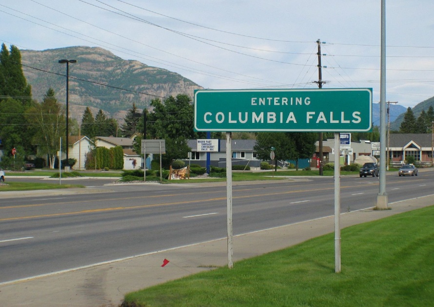 Welcome to Columbia Falls Sign in Montana